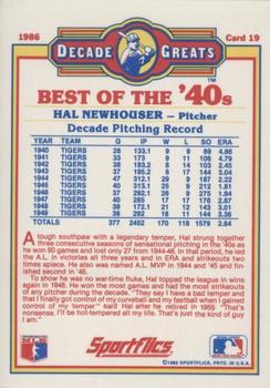 1986 Sportflics Decade Greats #19 Hal Newhouser Back
