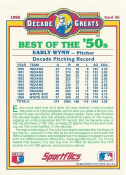 1986 Sportflics Decade Greats #36 Early Wynn Back