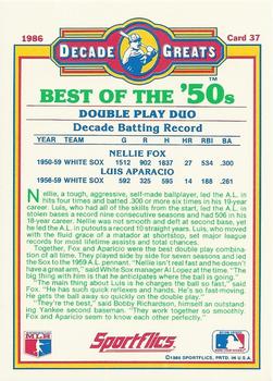 1986 Sportflics Decade Greats #37 Nellie Fox / Luis Aparicio Back