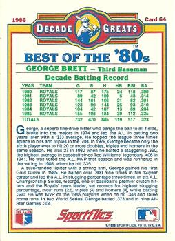 1986 Sportflics Decade Greats #64 George Brett Back