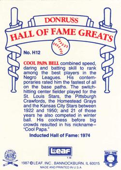 1987 Leaf Candy City Team Hall of Fame Greats #H12 Cool Papa Bell Back