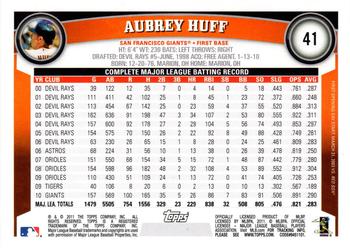2011 Topps Opening Day #41 Aubrey Huff Back