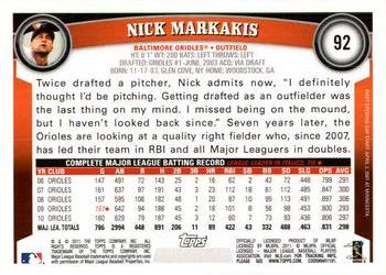2011 Topps Opening Day #92 Nick Markakis Back