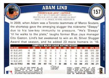 2011 Topps Opening Day #157 Adam Lind Back
