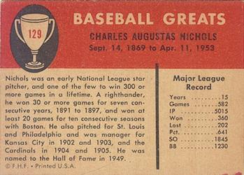 1961 Fleer Baseball Greats (F418-3) #129 Kid Nichols Back