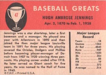 1961 Fleer Baseball Greats (F418-3) #47 Hughie Jennings Back