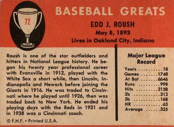1961 Fleer Baseball Greats (F418-3) #72 Edd Roush Back