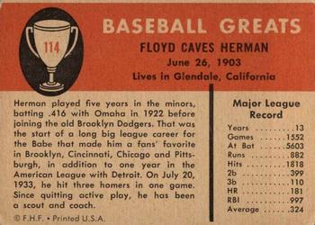 1961 Fleer Baseball Greats (F418-3) #114 Babe Herman Back