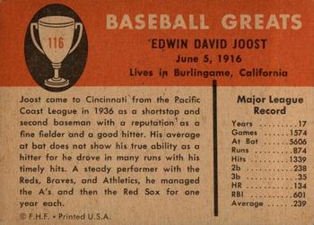1961 Fleer Baseball Greats (F418-3) #116 Eddie Joost Back