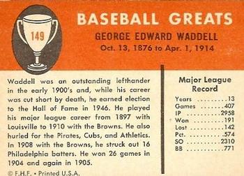 1961 Fleer Baseball Greats (F418-3) #149 Rube Waddell Back