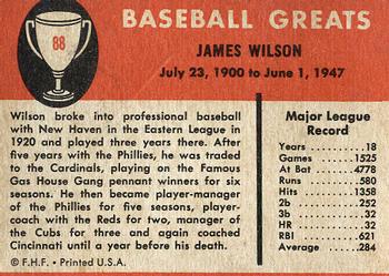 1961 Fleer Baseball Greats (F418-3) #88 Jimmie Wilson Back