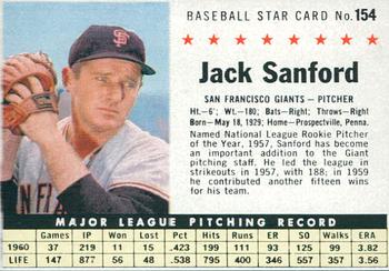 1961 Post Cereal (F278-33) #154 Jack Sanford Front