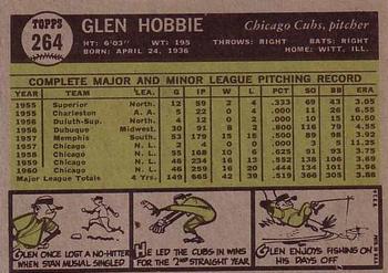 1961 Topps #264 Glen Hobbie Back