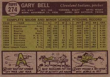 1961 Topps #274 Gary Bell Back