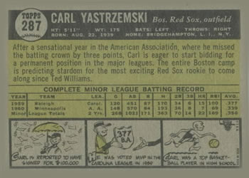 1961 Topps #287 Carl Yastrzemski Back