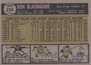 1961 Topps #294 Don Blasingame Back