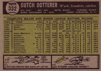 1961 Topps #332 Dutch Dotterer Back