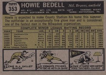 1961 Topps #353 Howie Bedell Back