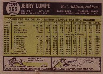 1961 Topps #365 Jerry Lumpe Back