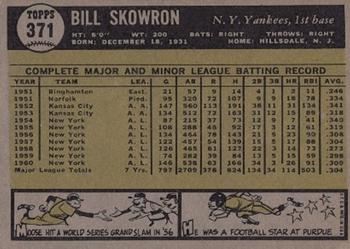 1961 Topps #371 Bill Skowron Back