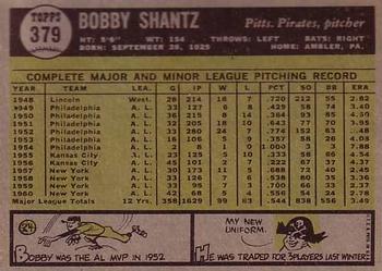 1961 Topps #379 Bobby Shantz Back