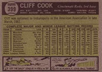 1961 Topps #399 Cliff Cook Back