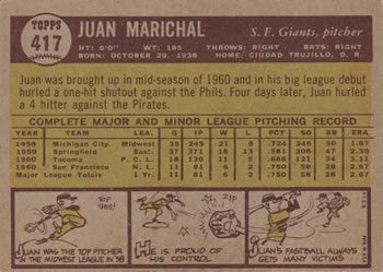 1961 Topps #417 Juan Marichal Back