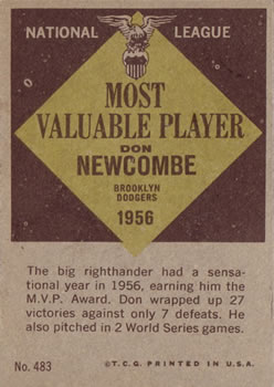 1961 Topps #483 Don Newcombe Back