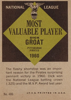 1961 Topps #486 Dick Groat Back