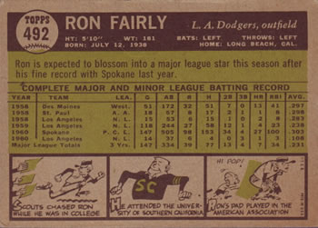 1961 Topps #492 Ron Fairly Back