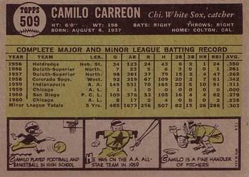1961 Topps #509 Camilo Carreon Back