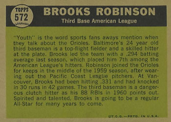1961 Topps #572 Brooks Robinson Back