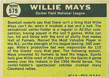 1961 Topps #579 Willie Mays Back