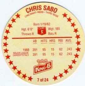 1989 King B Discs #7 Chris Sabo Back