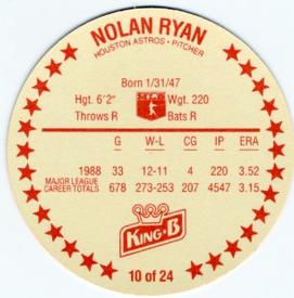 1989 King B Discs #10 Nolan Ryan Back