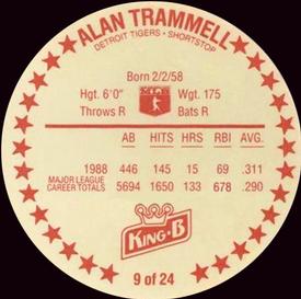 1989 King B Discs #9 Alan Trammell Back