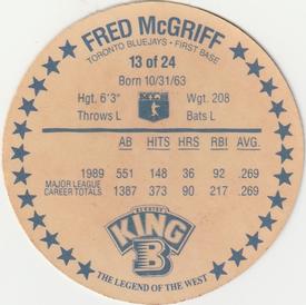 1990 King B Discs #13 Fred McGriff Back
