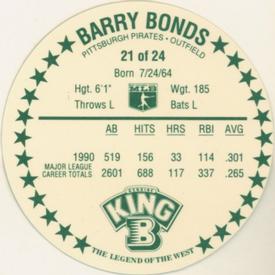 1991 King B Discs #21 Barry Bonds Back
