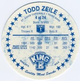 1992 King B Discs #4 Todd Zeile Back