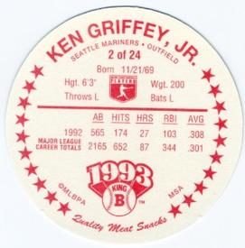 1993 King B Discs #2 Ken Griffey Jr. Back