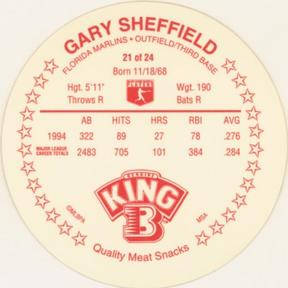 1995 King B Discs #21 Gary Sheffield Back