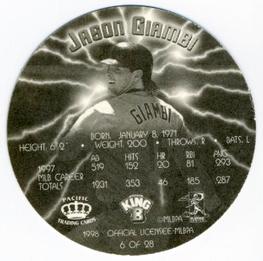 1998 Pacific King B Discs #6 Jason Giambi Back