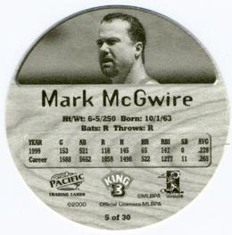 2000 Pacific King B Discs #5 Mark McGwire Back
