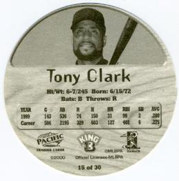 2000 Pacific King B Discs #15 Tony Clark Back