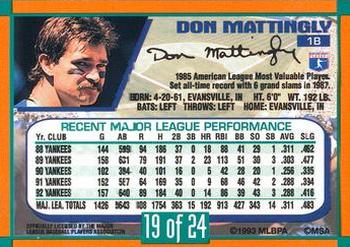 1993 Duracell Power Players I #19 Don Mattingly Back