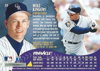 1995 Pinnacle #29 Mike Kingery Back