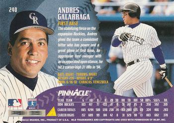 1995 Pinnacle #240 Andres Galarraga Back