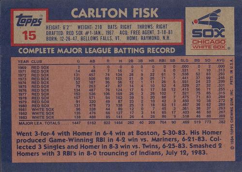1984 Topps Super #15 Carlton Fisk Back