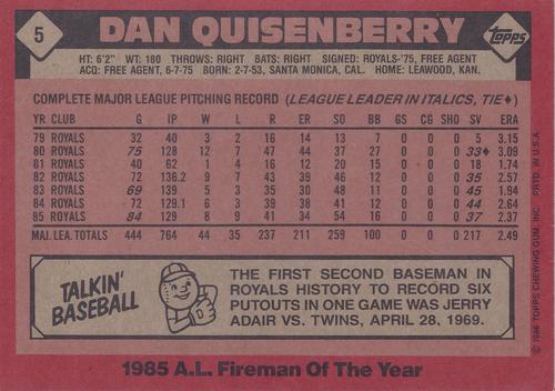 1986 Topps Super #5 Dan Quisenberry Back