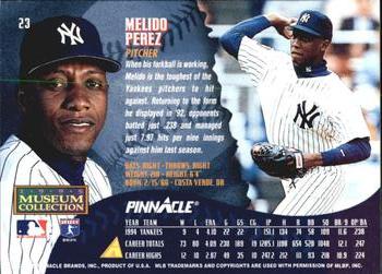 1995 Pinnacle - Museum Collection #23 Melido Perez Back